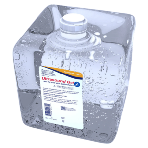 A transparent container filled with clear liquid, labeled as Sodium Hypochlorite Solution.