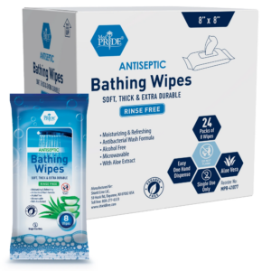 Pack of antiseptic bathing wipes with 24 wipes per pack.