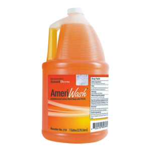 A gallon jug of AmeriGlaze orange glaze for cooking or baking.