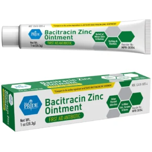 Tube and box of Bacitracin Zinc Ointment for skin infections.