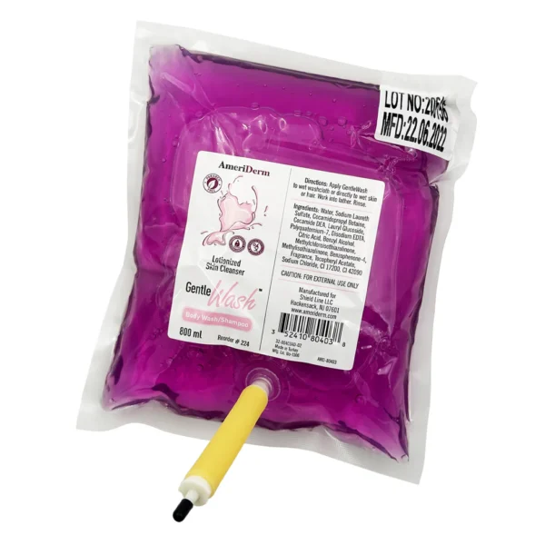 Purple ink refill pack with a yellow nozzle for printers.