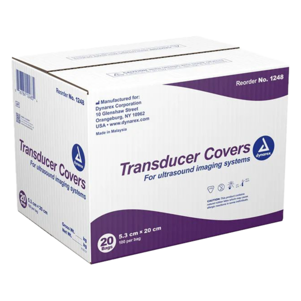 Box of disposable transducer covers for ultrasound probes.