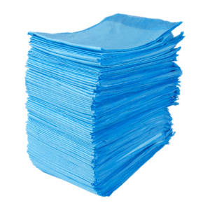 A large stack of blue disposable napkins.