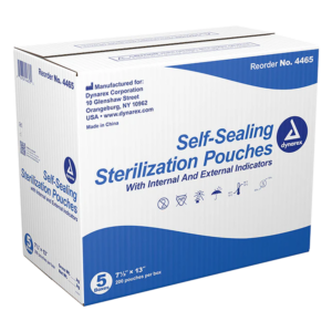 Box of self-sealing sterilization pouches for medical use.