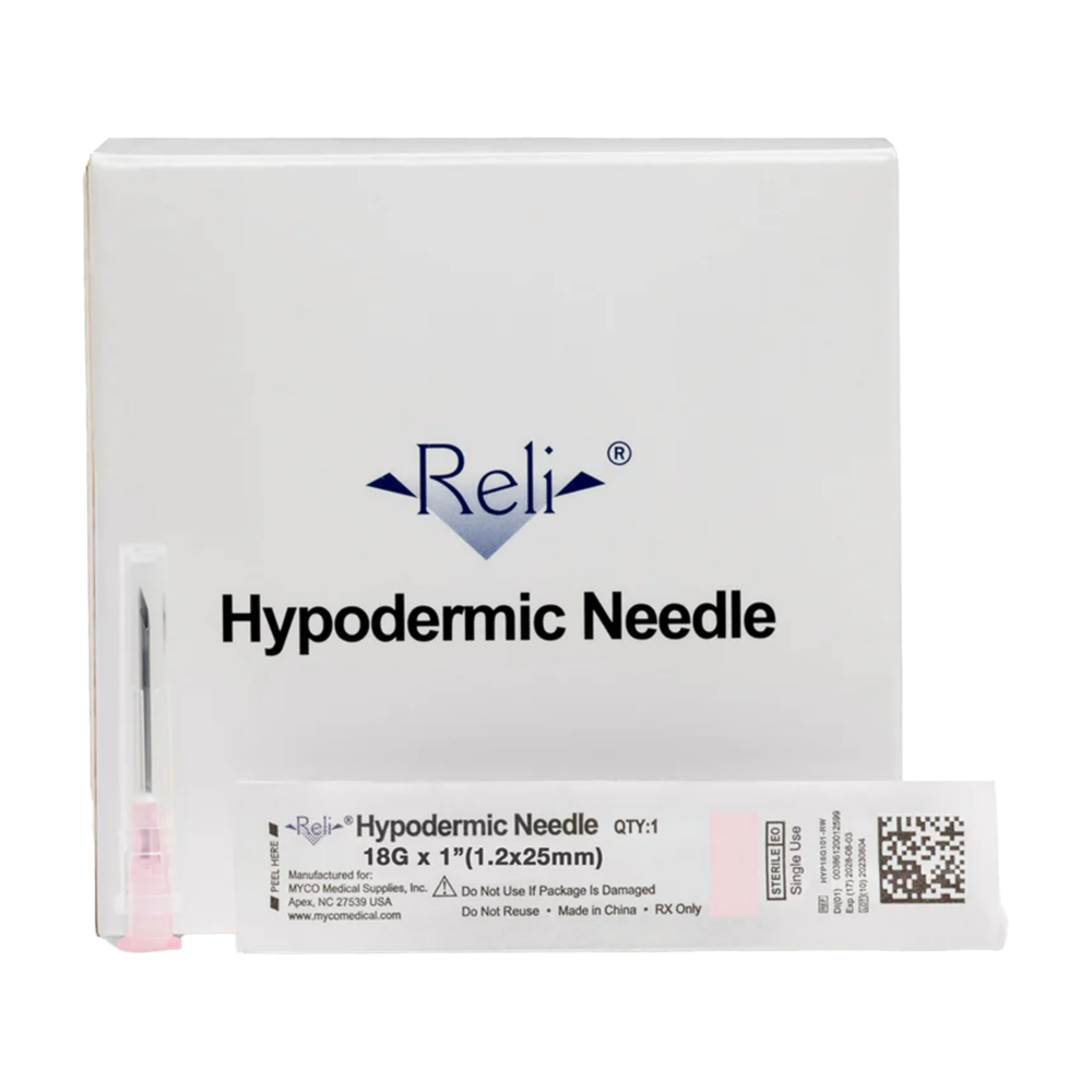 Hypodermic needle packaged for medical use.