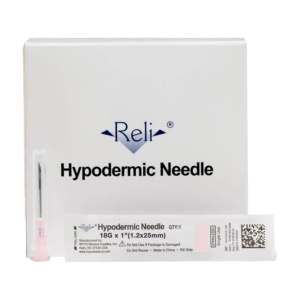 Hypodermic needle packaged for medical use.