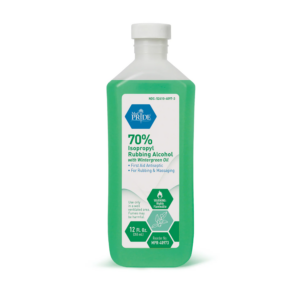 A bottle of 70% alcohol hand sanitizer with aloe and vitamin E.