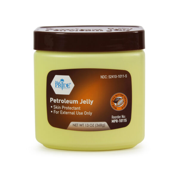 A jar of petroleum jelly with a brown lid and yellow body.