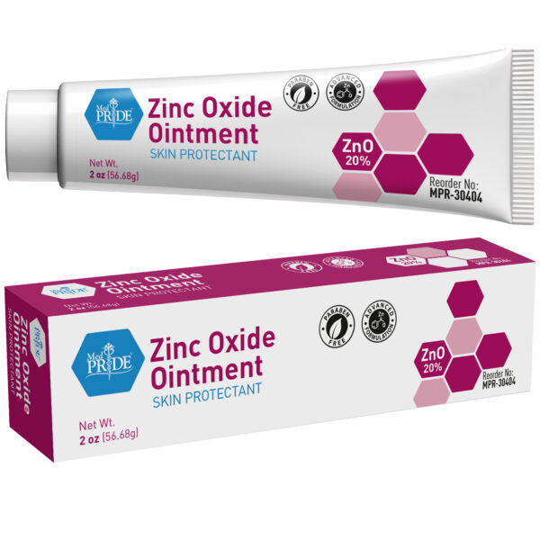 Tube and box of zinc oxide ointment for skin protection.