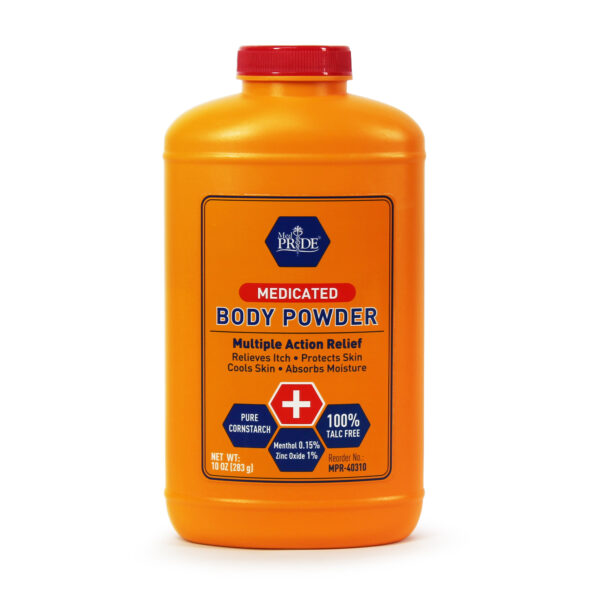 Orange container of hydrated body powder with red cap.