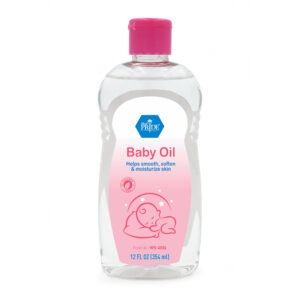 A bottle of Johnson's Baby Oil with pink cap and label.