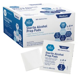 Box of sterile alcohol prep pads with individual packets.