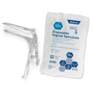 Disposable vaginal speculum with packaging for medical use.