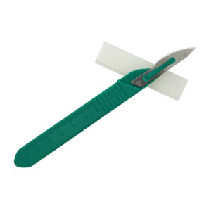 Green metallic nail file with a white nail buffer.