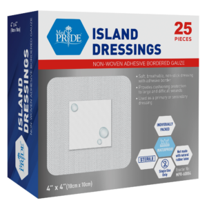 Box of Island Dressings with 25 pieces for wound care.