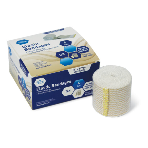 Box of round medical gauze pads with one pad outside.