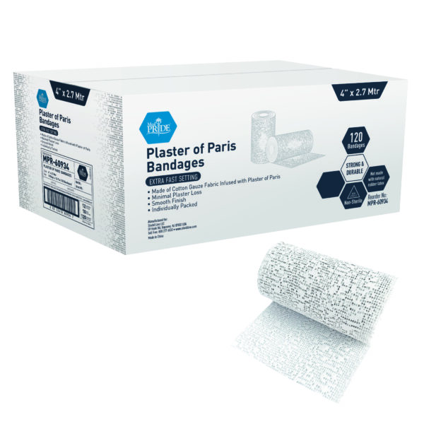 Box of Plaster of Paris bandages with a rolled bandage.