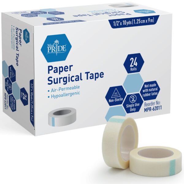 Box of paper surgical tape with two rolls.