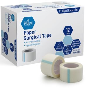 Box of paper surgical tape with two rolls displayed.