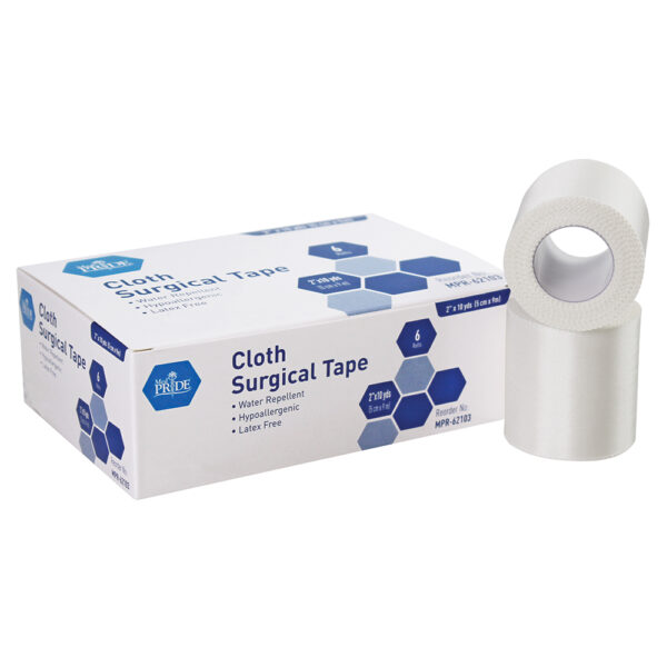 Box and roll of clear surgical tape for medical use.