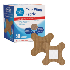 Box of four-wing fabric adhesive bandages with 50 indiges.