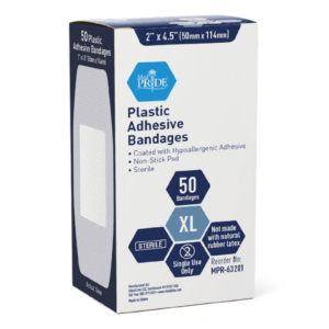 Box of XL plastic adhesive bandages with 50 strips.