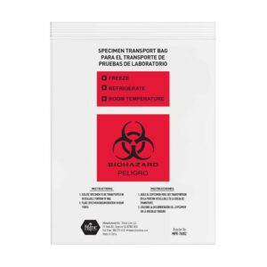 Biohazard label for infectious substances in a transport bag.