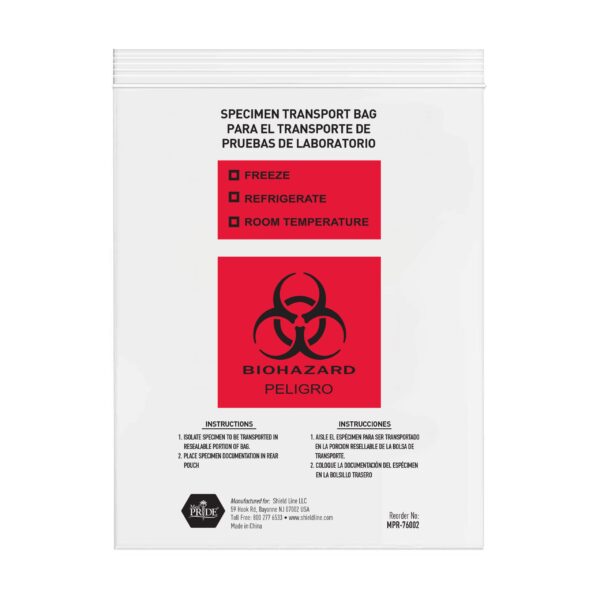 Biohazard label for infectious substances in a transport bag.