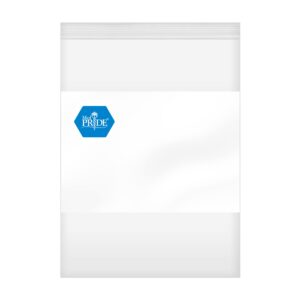 Clear resealable plastic bag with a blue hexagonal label.
