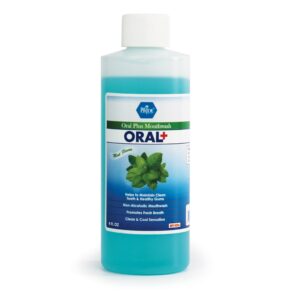 Bottle of Oral antiseptic mouthwash with mint flavor.