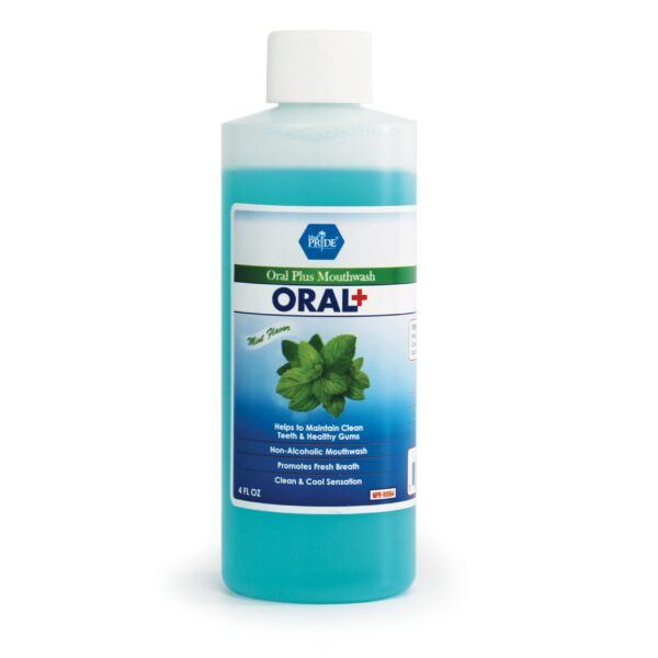 Bottle of Oral antiseptic mouthwash with mint flavor.