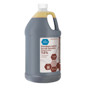 A gallon jug of 7.5% peroxide solution for wound care.