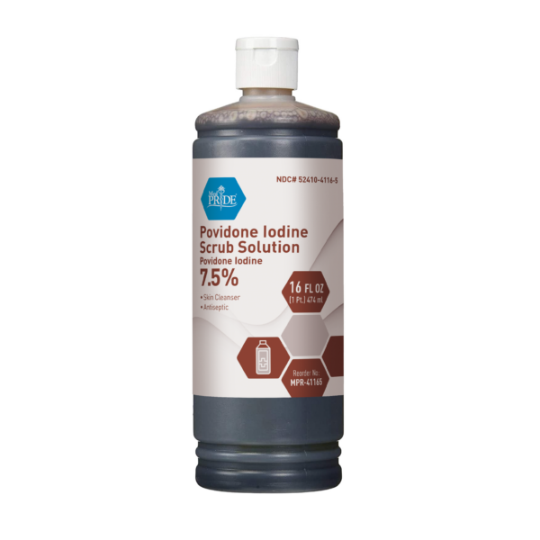 A bottle of iodine solution antiseptic for skin disinfection.
