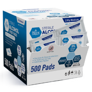 Box of 500 sterile alcohol prep pads for medical use.