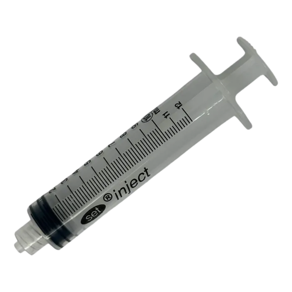 A transparent medical syringe with black measurement markings.