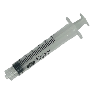 A transparent syringe with black measurement markings.