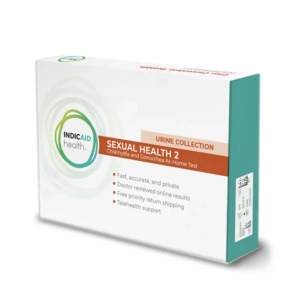 A boxed sexual health test kit by Medichecks.