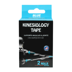 Blue kinesiology tape for muscle and joint support, 2 rolls.