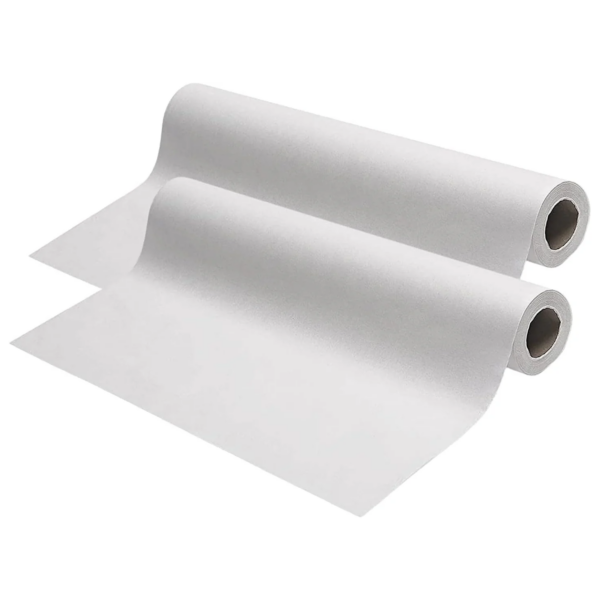 Two rolls of white paper on a white background.