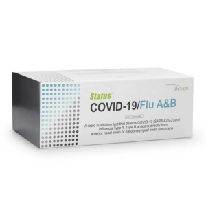 Box of Statos COVID-19 and Flu A&B test kits.