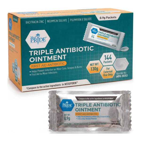 Triple antibiotic ointment with bacitracin zinc, neomycin sulfate, and polymyxin B sulfate.