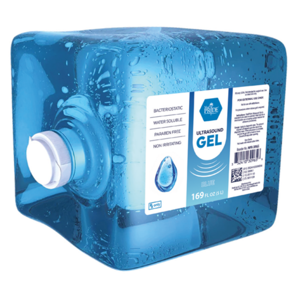 Blue cube-shaped container of hand sanitizing gel with a white cap.