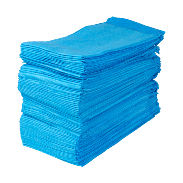 Stack of blue disposable face masks.