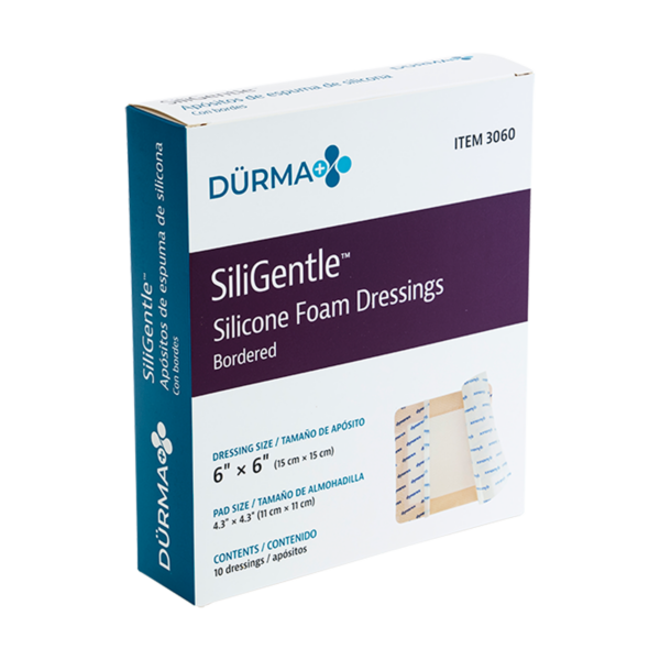 Box of DÜRMAP SilGentle Silicone Foam Dressing for wound care.