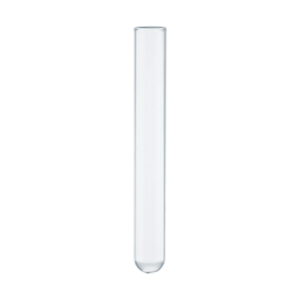 A clear, empty test tube on a white background.