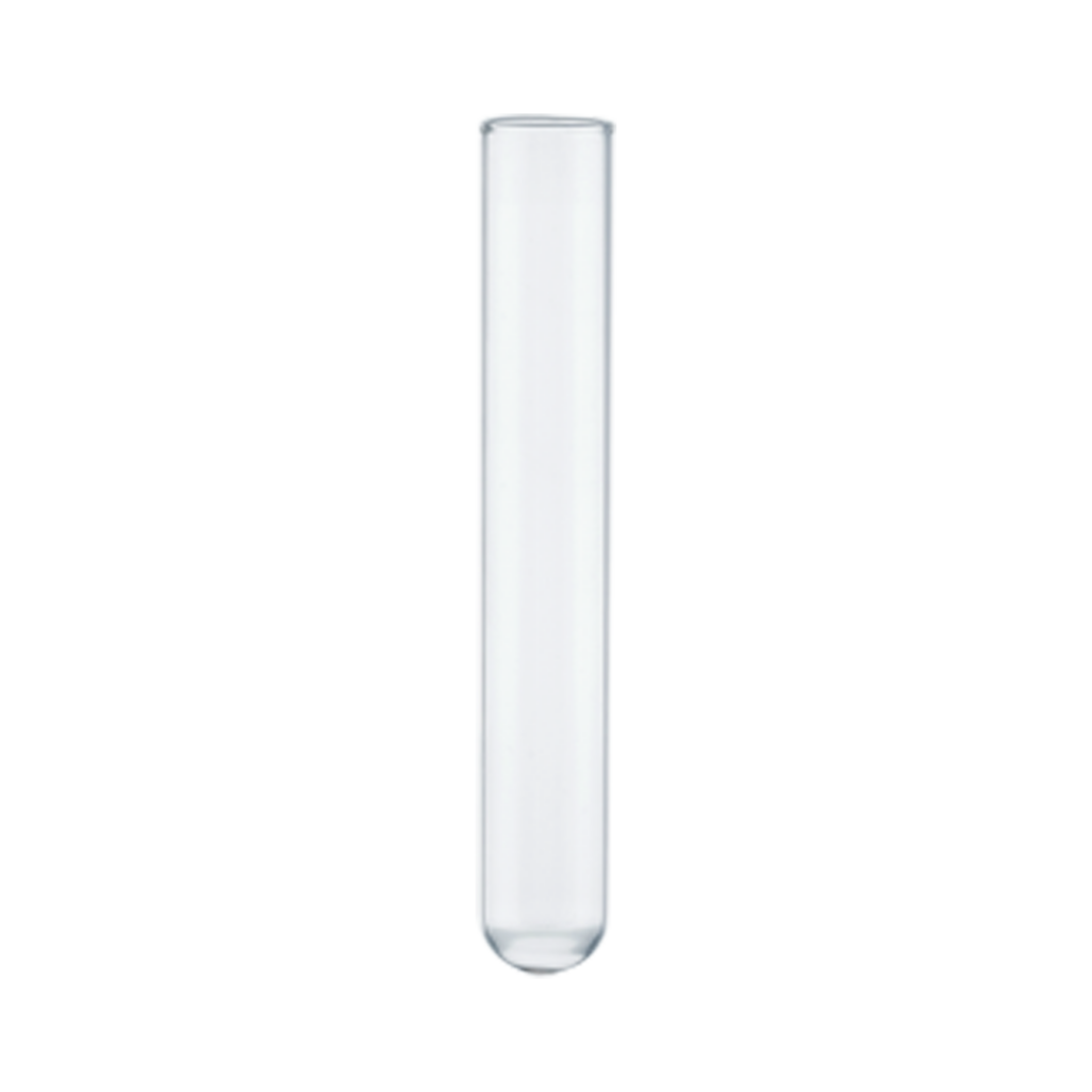 A clear, empty test tube with a rounded bottom.