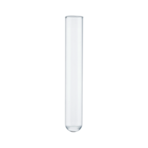 A clear, empty test tube with a rounded bottom.