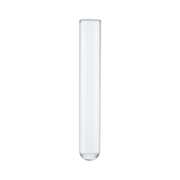 A clear, empty test tube with a rounded bottom.