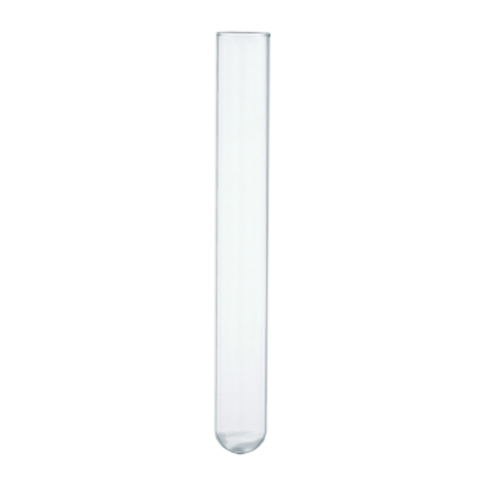 A clear, empty test tube with a rounded bottom.