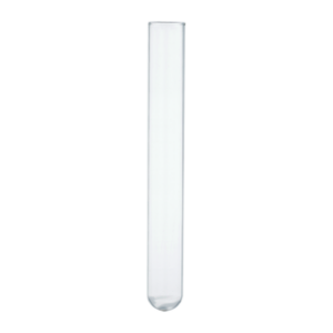 A clear, empty test tube with a rounded bottom.